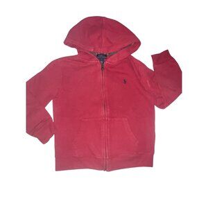 Polo Ralph Lauren Kids Red Full-Zip Hoodie Jacket Size 7 Plaid Hood Lining Cotto